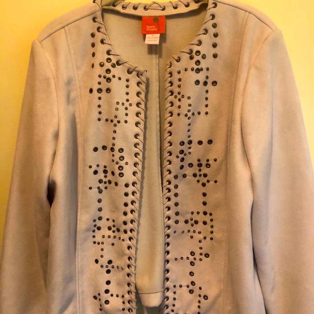 Beige Studded Women's Jacket. Faux suede.